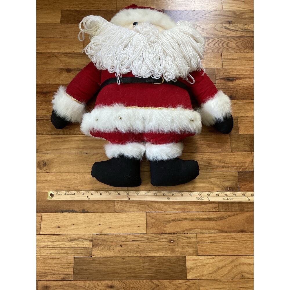 Large Vintage Handmade 80s 90s Christmas Santa Claus Doll Fabric Bells Yarn 24” - Picture 6 of 6